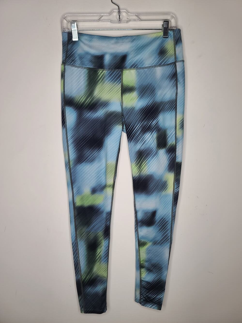 Athleta blue green grey abstract print workout leggings pants - medium